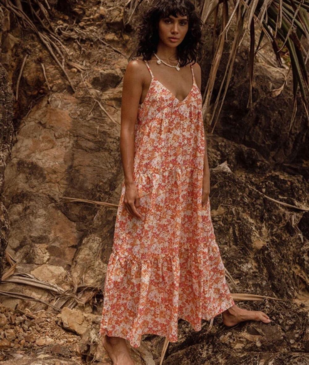 Rythm Rosa Floral Tiered Midi Dress size M